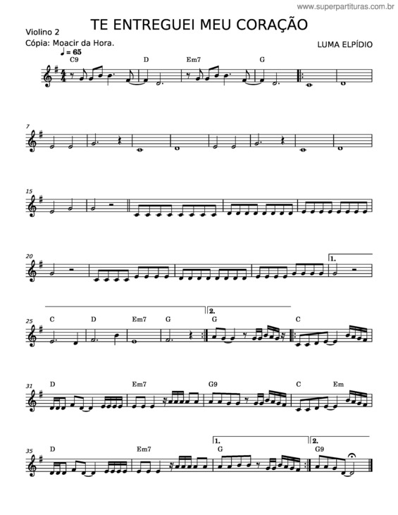 Partitura da música Te Entreguei Meu Coração v.2