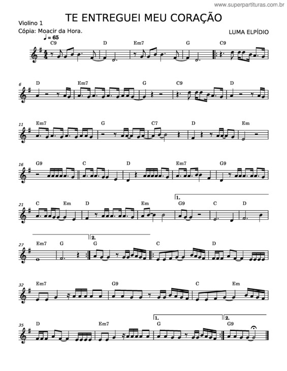 Partitura da música Te Entreguei Meu Coração