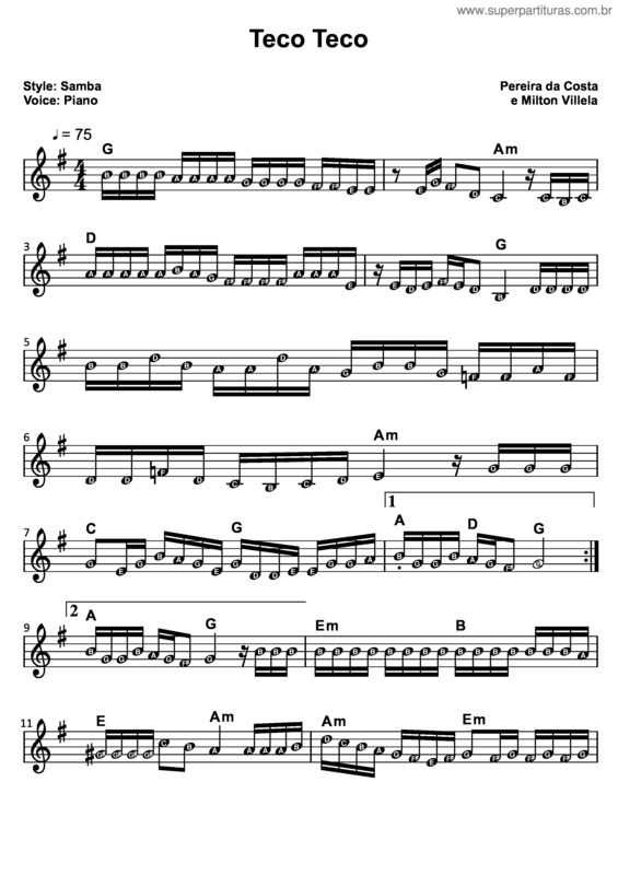 Partitura da música Teco Teco