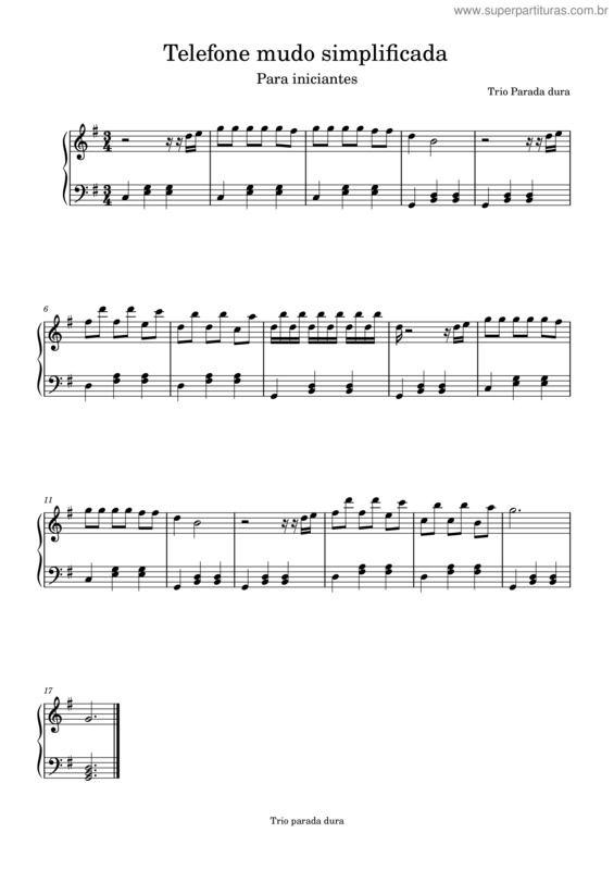 Partitura da música Telefone Mudo Simplificada Nível 1