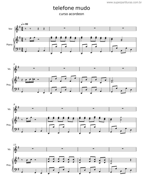 Partitura da música Telefone Mudo v.6