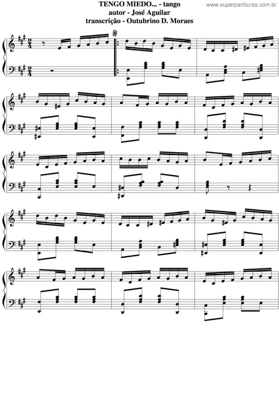 Partitura da música Tengo Miedo