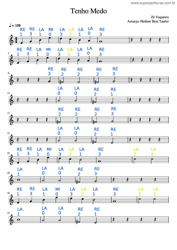 Partitura da música Tenho Medo