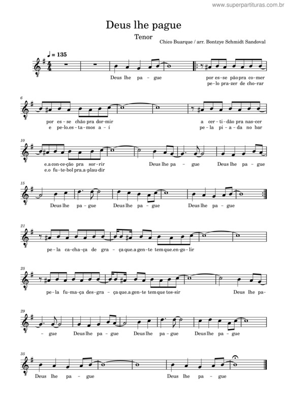 Partitura da música Tenor