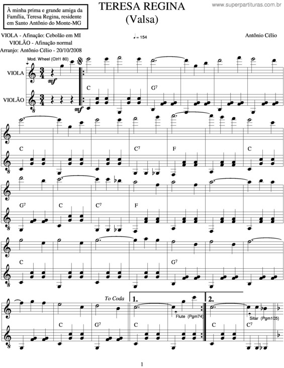 Partitura da música Teresa Regina