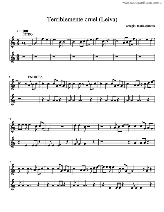 Partitura da música Terriblemente Cruel