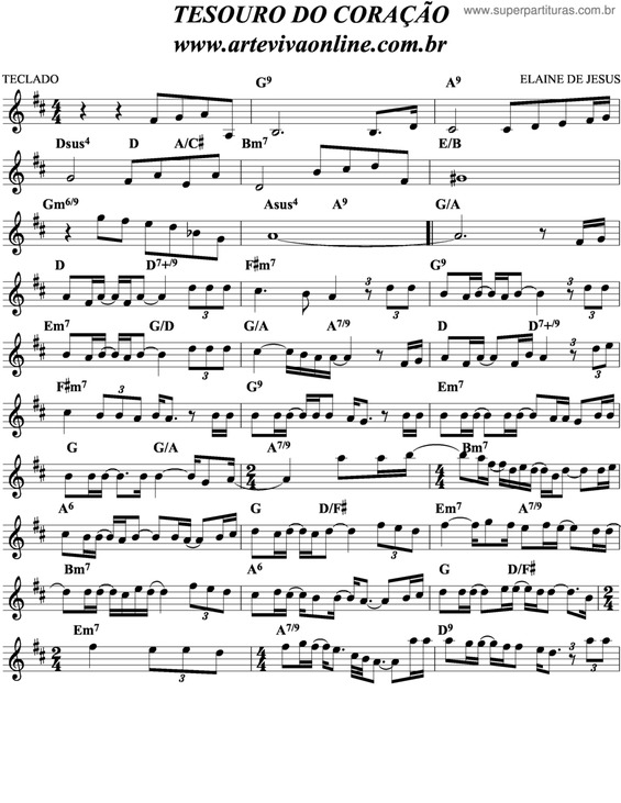 Partitura da música Tesouro Do Coração