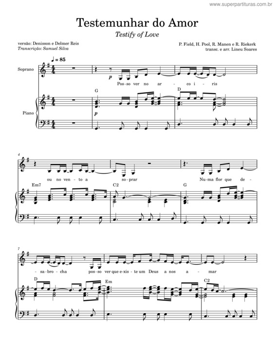 Partitura da música Testemunhar Do Amor