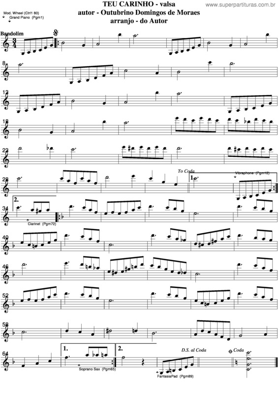 Partitura da música Teu Carinho v.2