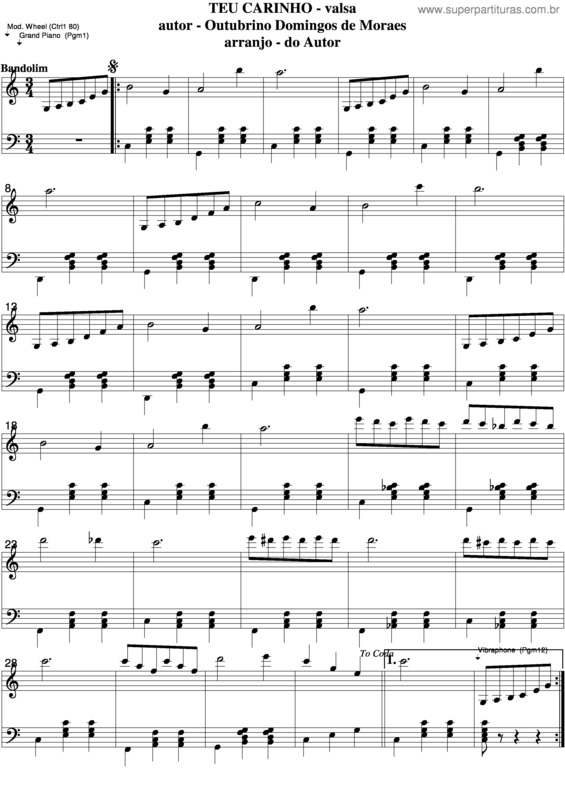 Partitura da música Teu Carinho v.3