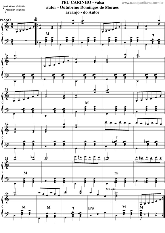 Partitura da música Teu Carinho