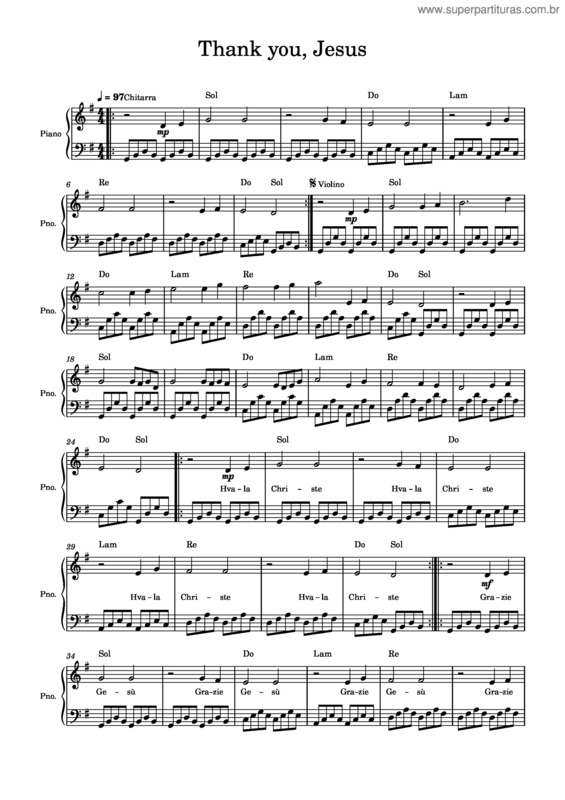 Partitura da música Thank You Jesus