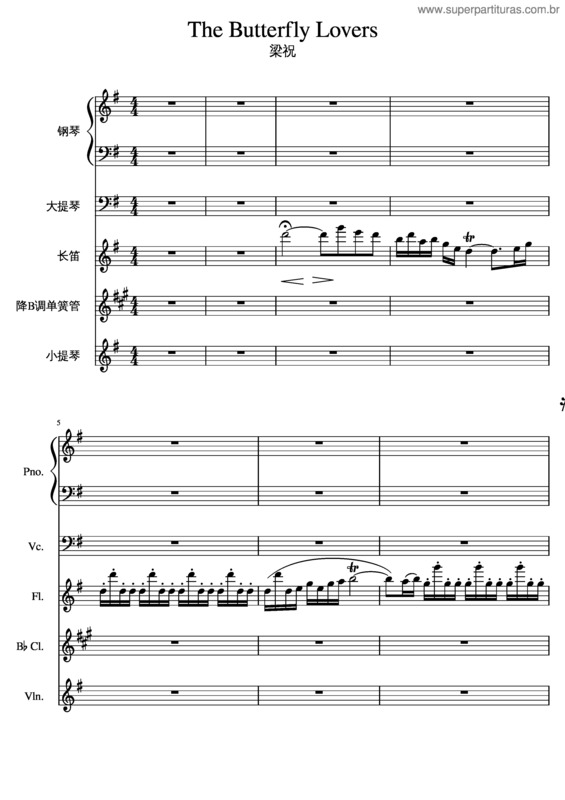 Partitura da música The Butterfly Lovers