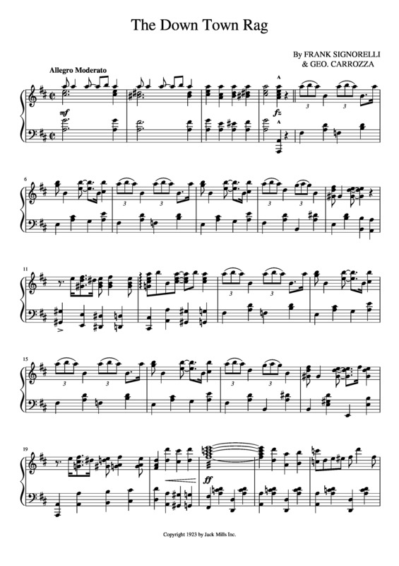 Partitura da música The Down Town Rag