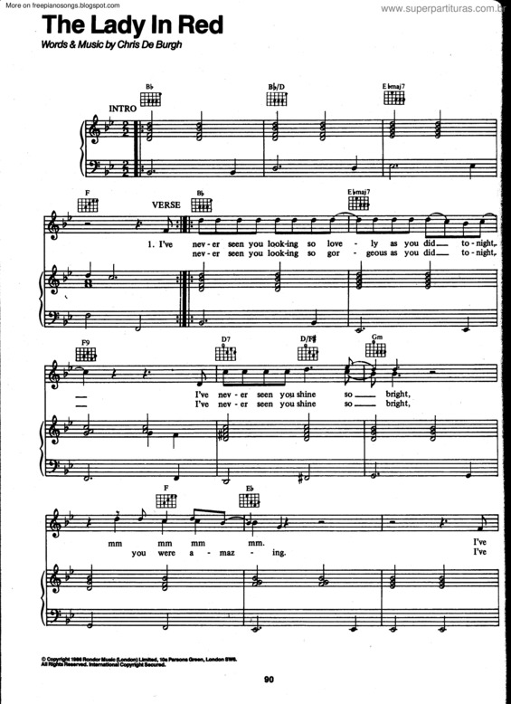 Partitura da música The Lady In Red v.6