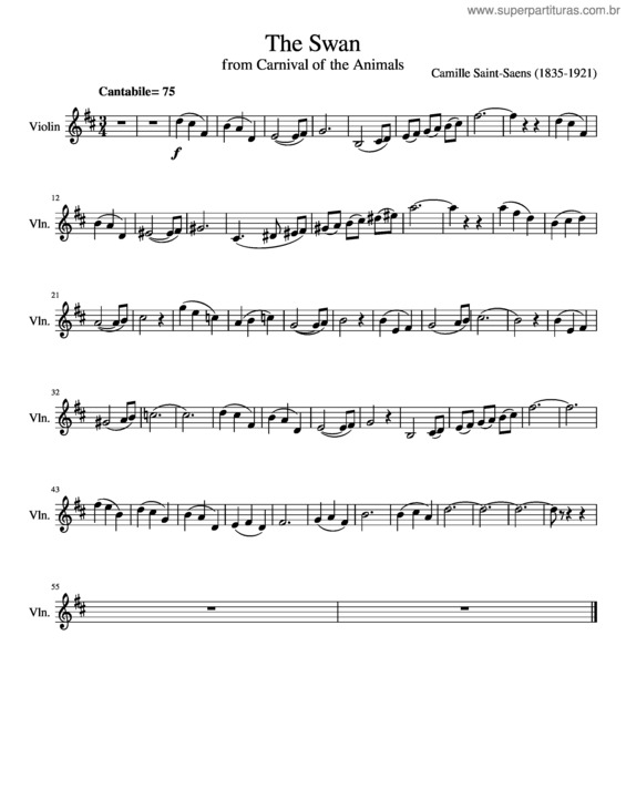 Partitura da música The Swan From Carnival Of The Animals