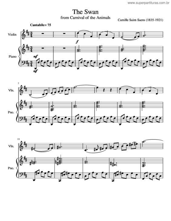 Partitura da música The Swan From The Carnival Of The Animals v.2