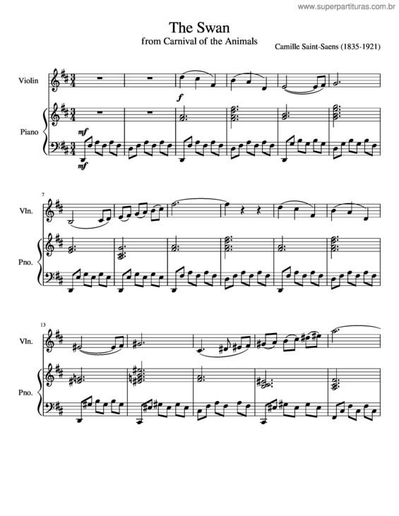 Partitura da música The Swan From The Carnival Of The Animals