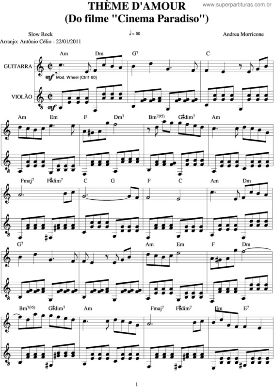 Partitura da música Thème D`Amour