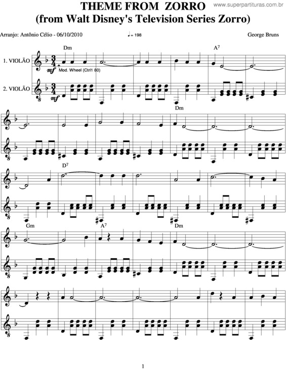 Partitura da música Theme From Zorro