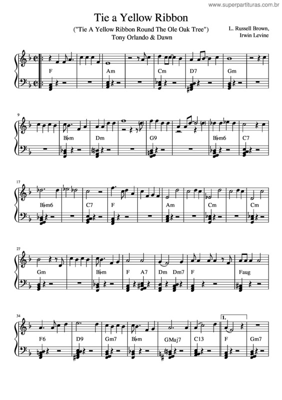 Partitura da música Tie A Yellow Ribbon Round The Ole Oak Tree v.3