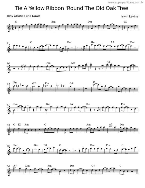 Partitura da música Tie A Yellow Ribbon Round The Ole Oak Tree v.6