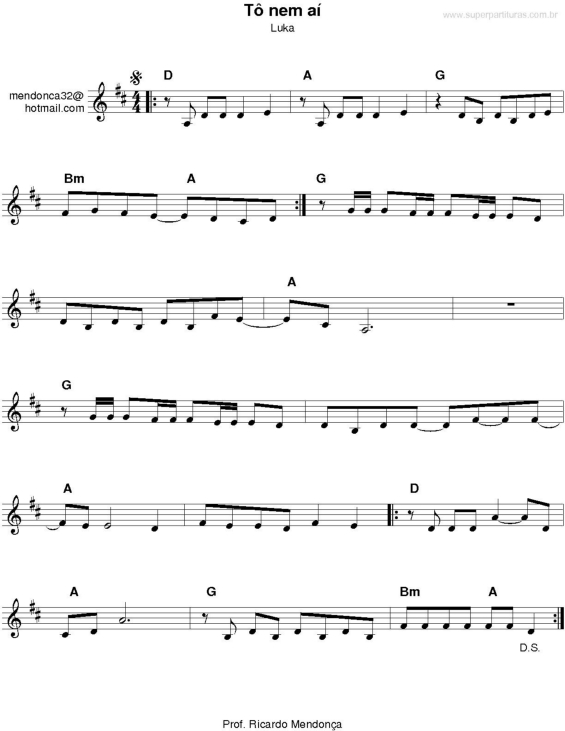 Partitura da música Tô Nem Aí