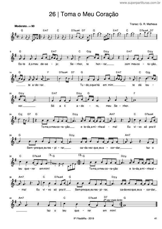 Partitura da música Toma O Meu Coração v.3