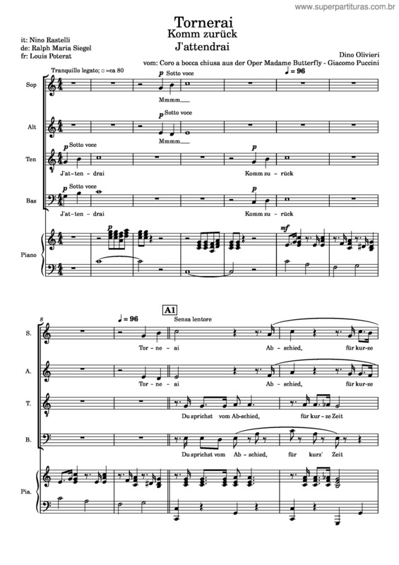 Partitura da música Tornerai