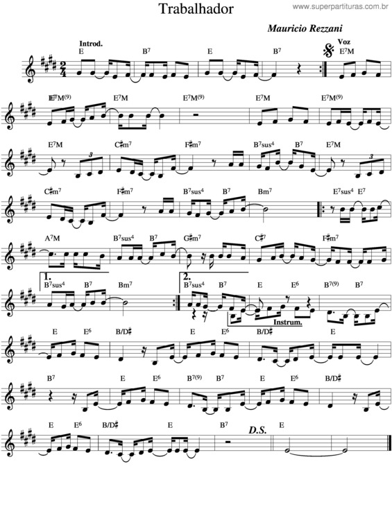 Partitura da música Trabalhador