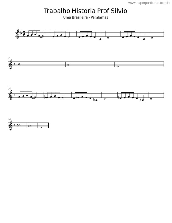 Partitura da música Trabalho História Prof Silvio