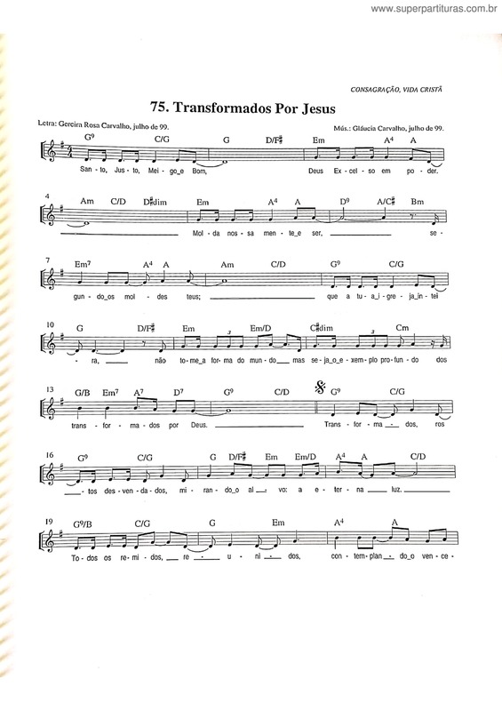 Partitura da música Transformados Por Jesus