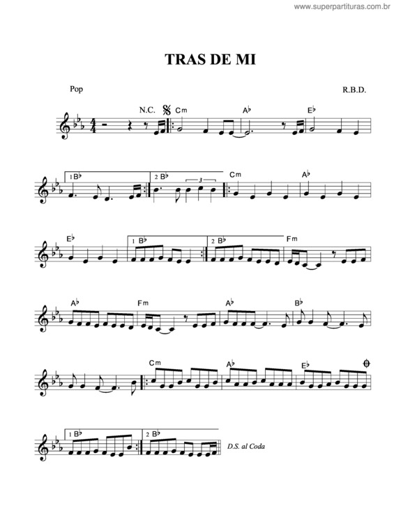 Partitura da música Tras De Mi