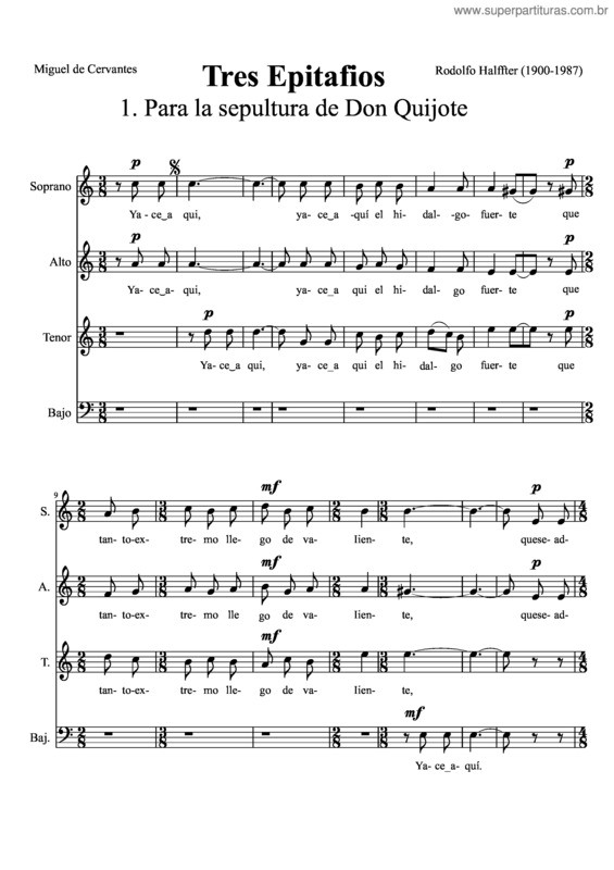 Partitura da música Tres Epitafios 1. Para La Sepultura De Don Quijote