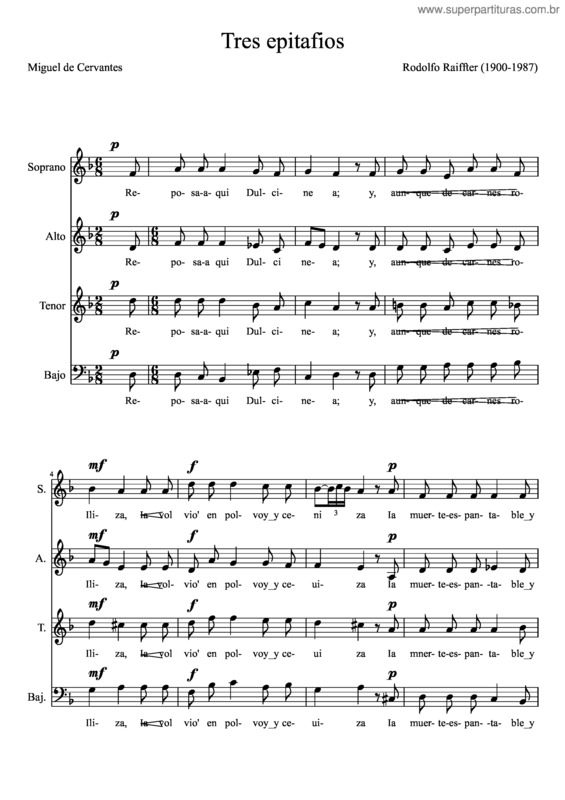 Partitura da música Tres Epitafios 2. Para La Sepultura De Dulcinea