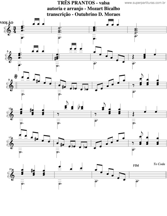 Partitura da música Três Prantos