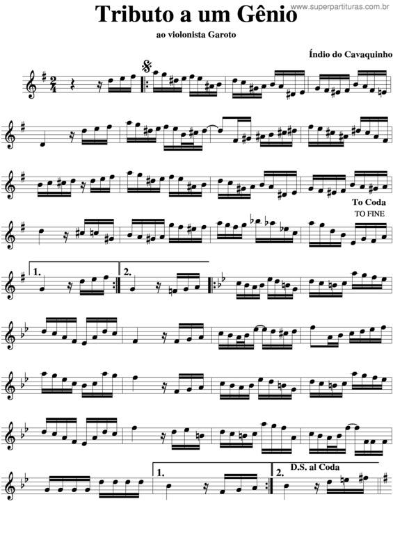 Partitura da música Tributo A Um Gênio