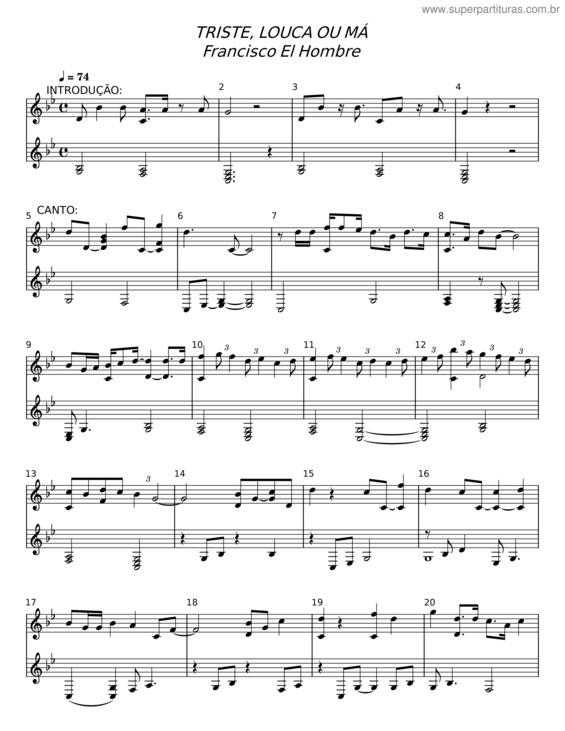 Partitura da música Triste, Louca Ou Má