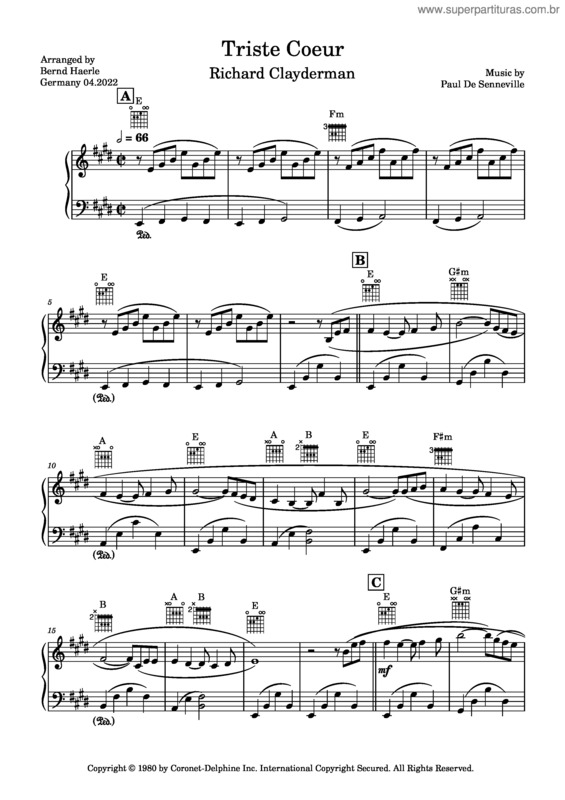 Partitura da música Triste Coeur v.7