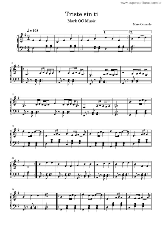 Partitura da música Triste Sin Ti