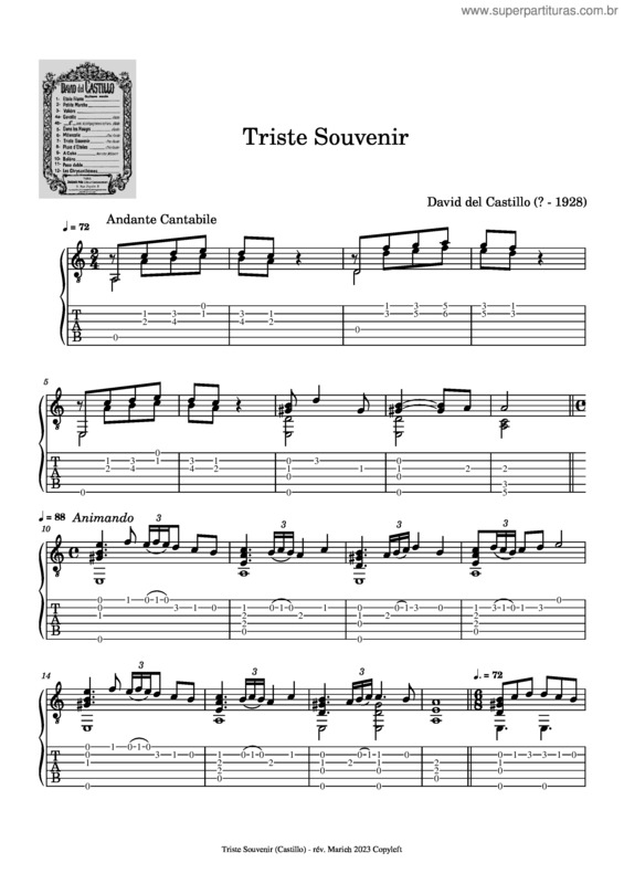 Partitura da música Triste Souvenir v.2