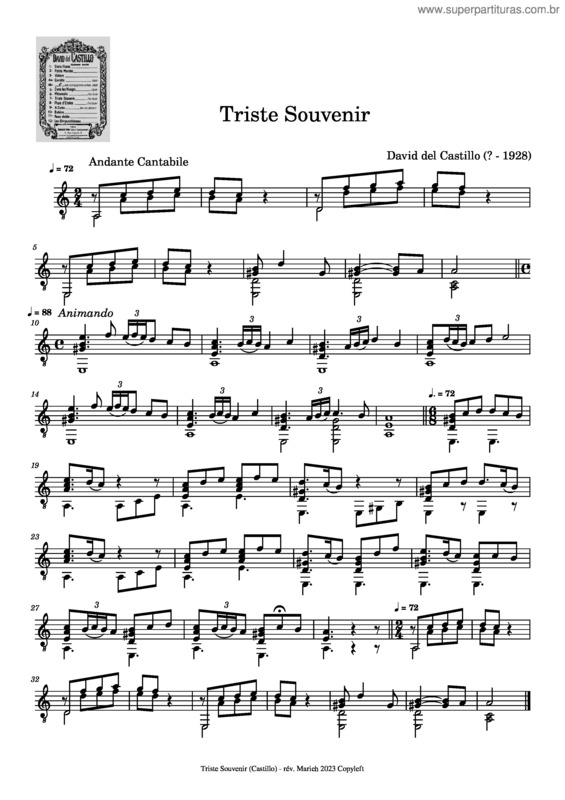 Partitura da música Triste Souvenir