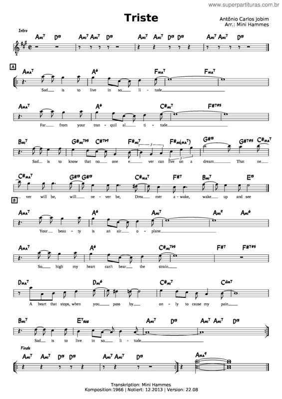 Partitura da música Triste v.16