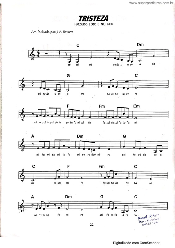 Partitura da música Tristeza v.12