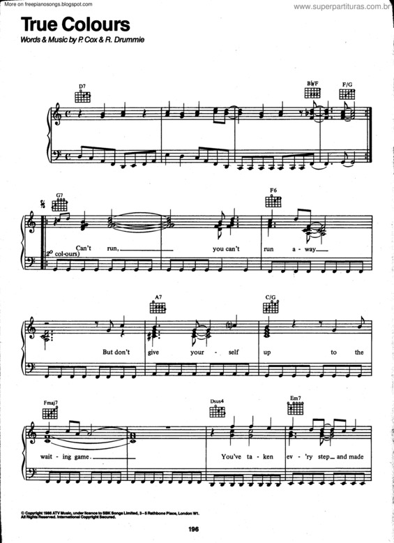 Partitura da música True Colors v.6