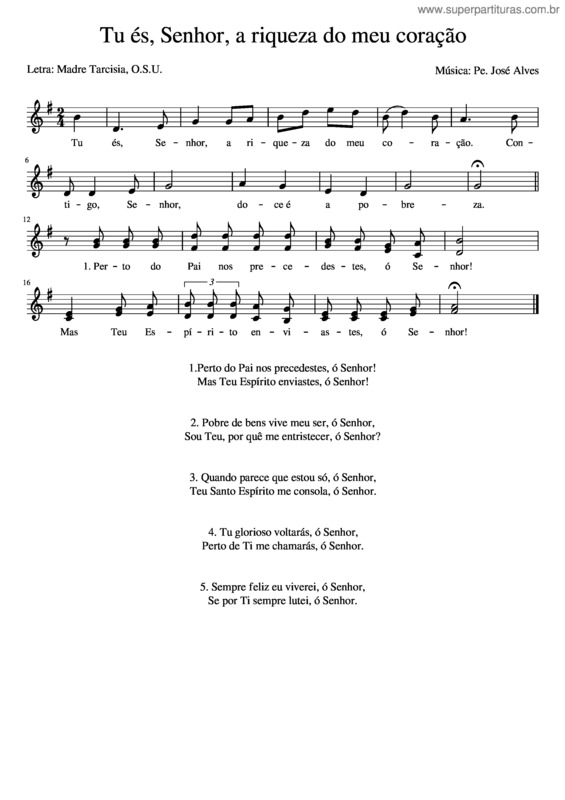 Partitura da música Tu És, Senhor, A Riqueza Do Meu Coração