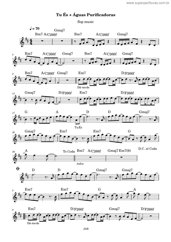 Partitura da música Tu És-Águas Purificadoras