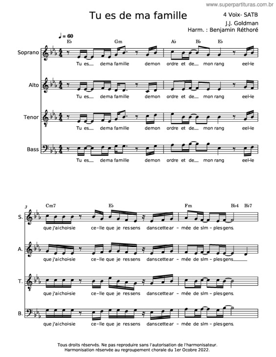 Partitura da música Tu Es De Ma Famille