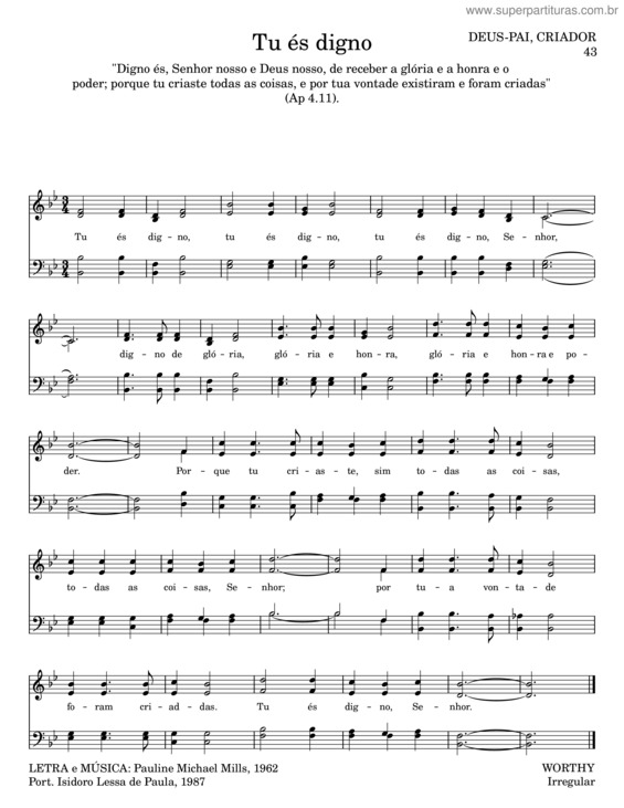 Partitura da música Tu És Digno v.3