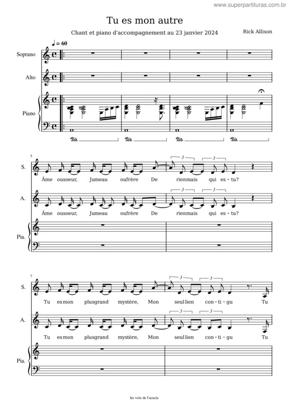 Partitura da música Tu Es Mon Autre Au 23 Janvier 2024 Soprano